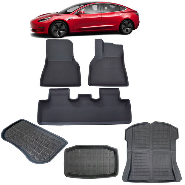 TESLA MODEL 3 RHD Floor Mats x 6 pcs 3D XPE Textured Waterproof Anti-Slip - 2017-2023