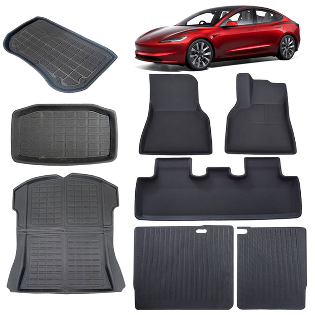 TESLA NEW MODEL 3 RHD Floor Mats/Covers x 8 pcs 3D XPE Textured Waterproof Anti-Slip - 2023-2024