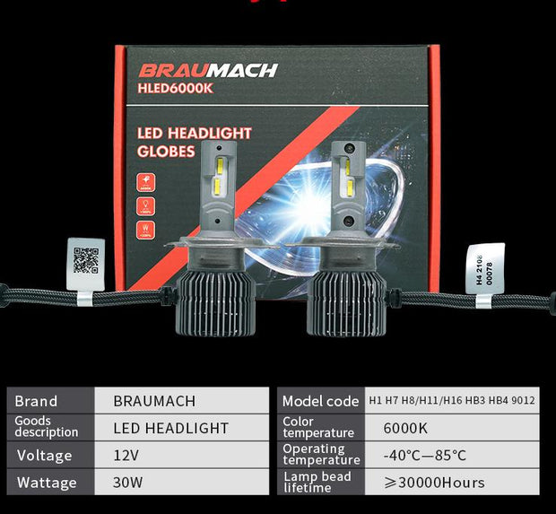 BRAUMACH HLED6000 LED 6000K Scheinwerferlampen Globen H4 x 2PC