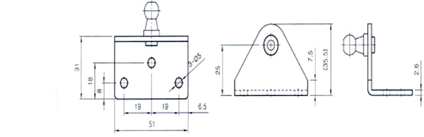 Brackets Right Angle Internal Ball for Gas Struts 10MM Silver Zinc (4PCS)