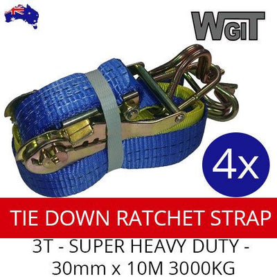 TIE DOWN RATCHET STRAPS 1.5T - SUPER HEAVY DUTY - 4 x 30mm x 10M 3000KG Secure BRAUMACH Auto Parts & Accessories 