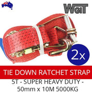 TIE DOWN RATCHET STRAPS 2.5T - SUPER HEAVY DUTY - 2x 50mm x 10M 5000KG Secure BRAUMACH Auto Parts & Accessories 