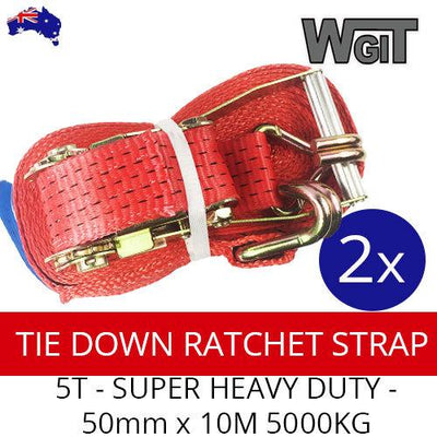 TIE DOWN RATCHET STRAPS 2.5T - SUPER HEAVY DUTY - 2x 50mm x 10M 5000KG Secure BRAUMACH Auto Parts & Accessories 