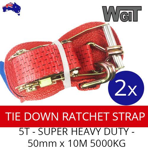 TIE DOWN RATCHET STRAPS 2.5T - SUPER HEAVY DUTY - 2x 50mm x 10M 5000KG Secure BRAUMACH Auto Parts & Accessories 