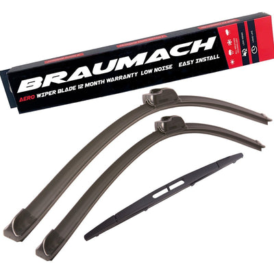 Wiper Blades Aero For Peugeot 107 HATCH 2000-2004 FRONT PAIR & REAR BRAUMACH Auto Parts & Accessories 